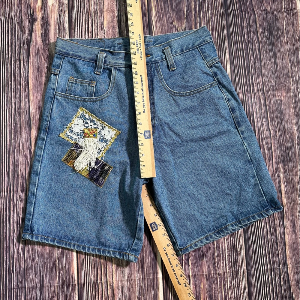 Women’s Vintage 80’s AFSY Embroidered Patchwork Denim Jean Shorts Deadstock - Picture 7 of 8